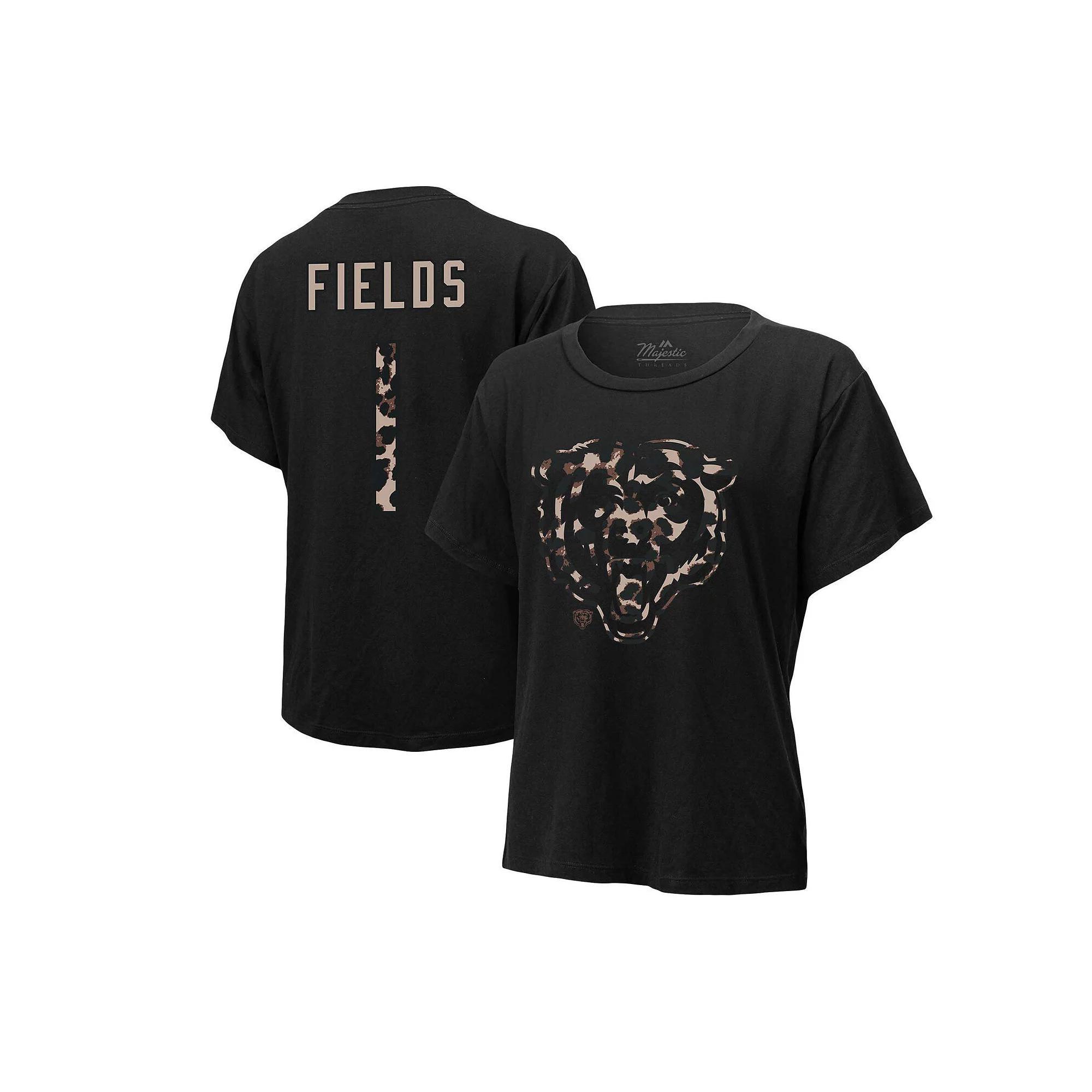 Women's Majestic Threads Justin Fields Black Chicago Bears Leopard Player Name & Number T-Shirt, Size: Small Product Image