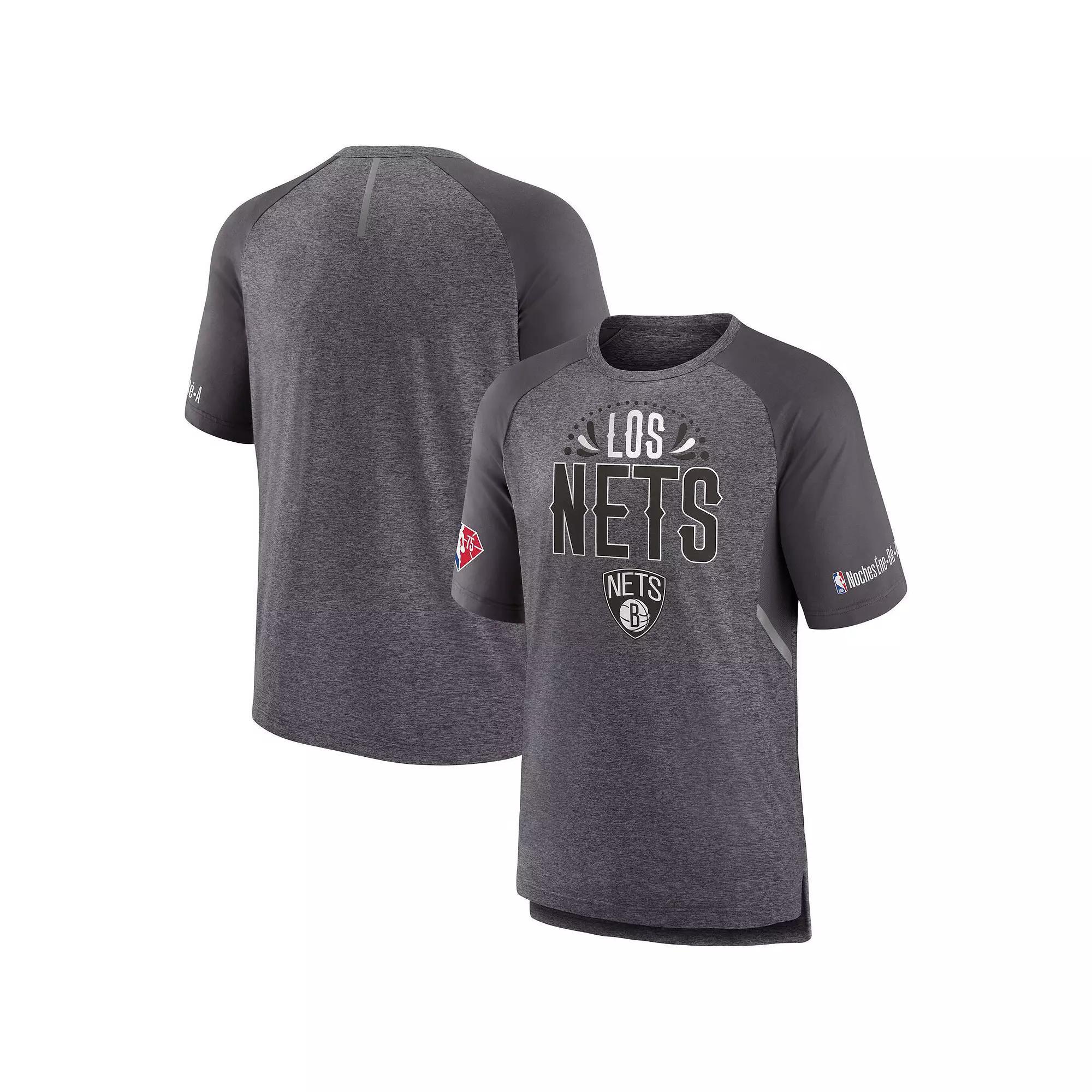 Men's Fanatics Branded Heathered Gray Brooklyn Nets 2022 Noches Ene-Be-A Core Shooting Raglan T-Shirt,  Product Image