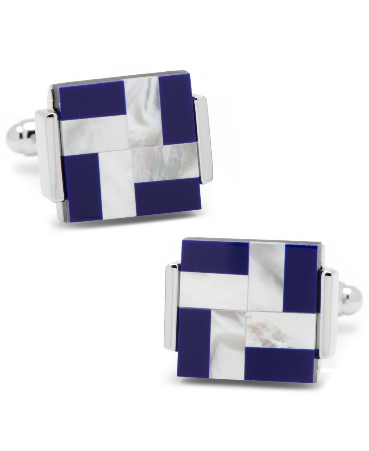 Mens Mother-of-Pearl and Blue Lapis Windmill Square Cufflinks Product Image