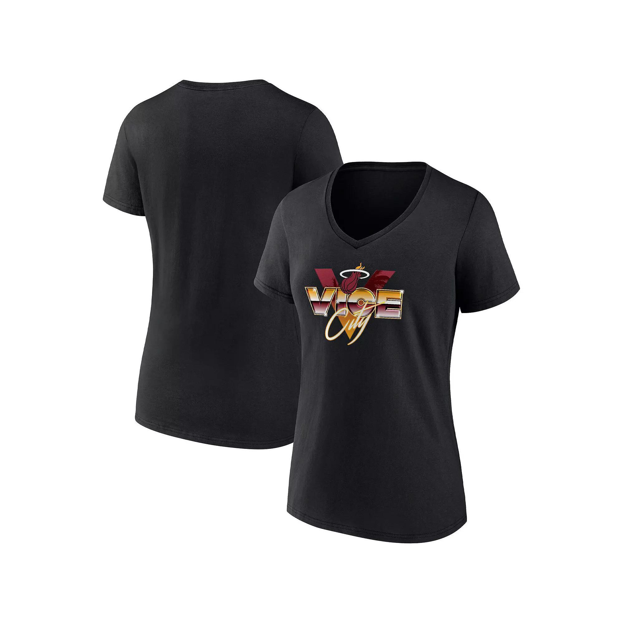 Women's Fanatics Branded Black Miami Heat Hometown Collection Vice City V-Neck T-Shirt, Size: Medium Product Image