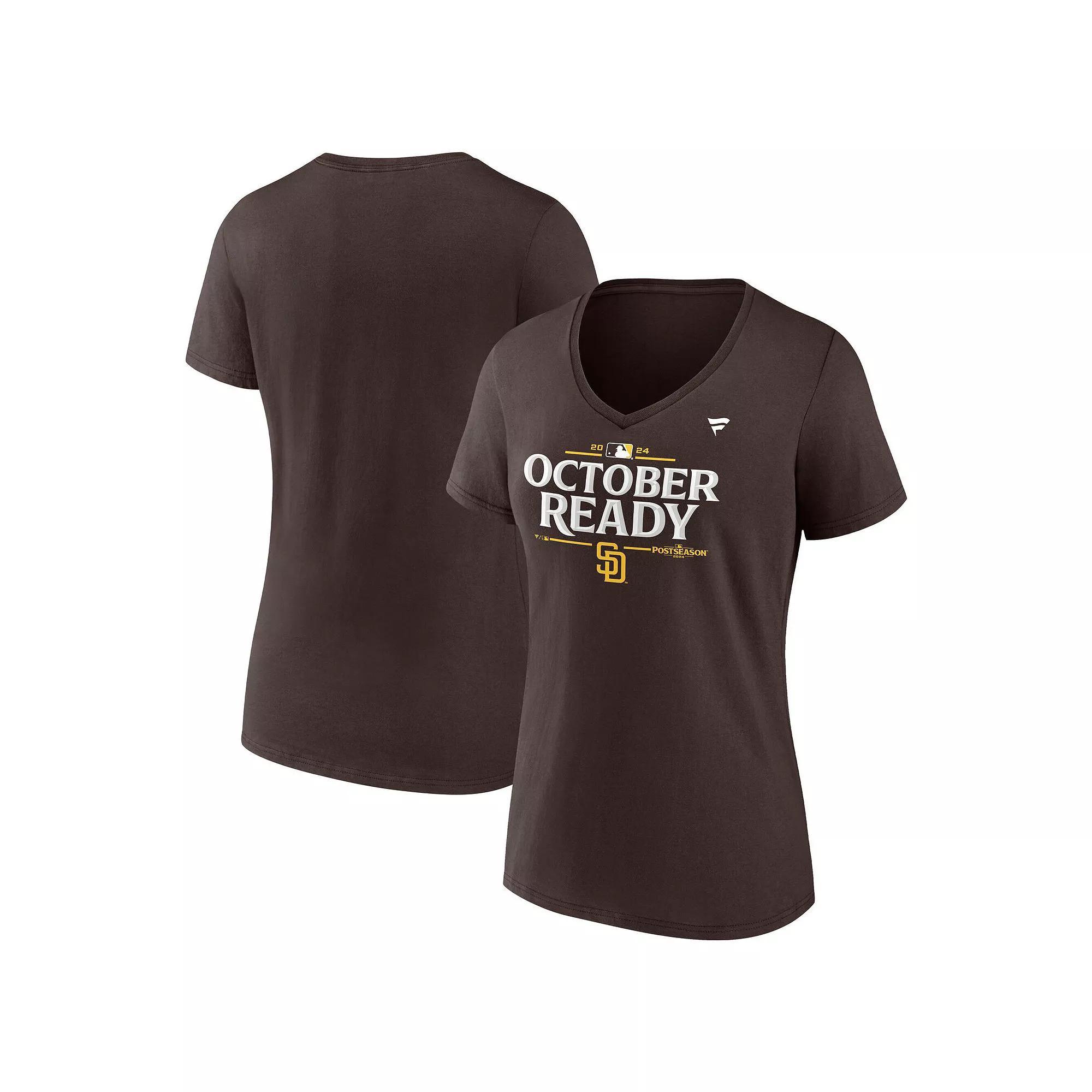 Women's Fanatics Brown San Diego Padres 2024 MLB Postseason Locker Room V-Neck T-Shirt, Size: Large Product Image