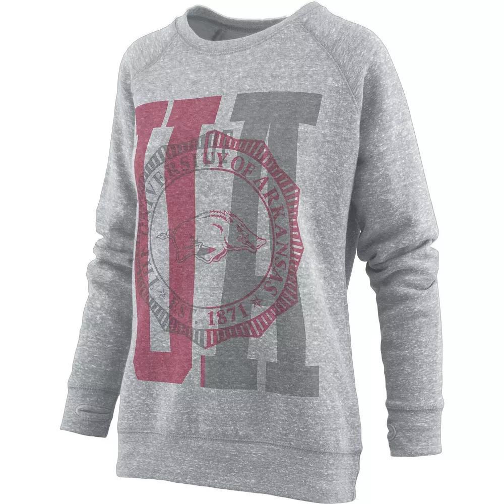 Women's Pressbox Heather Gray Arkansas Razorbacks Knobi Raglan Pullover Sweatshirt, Size: Small, Grey Product Image