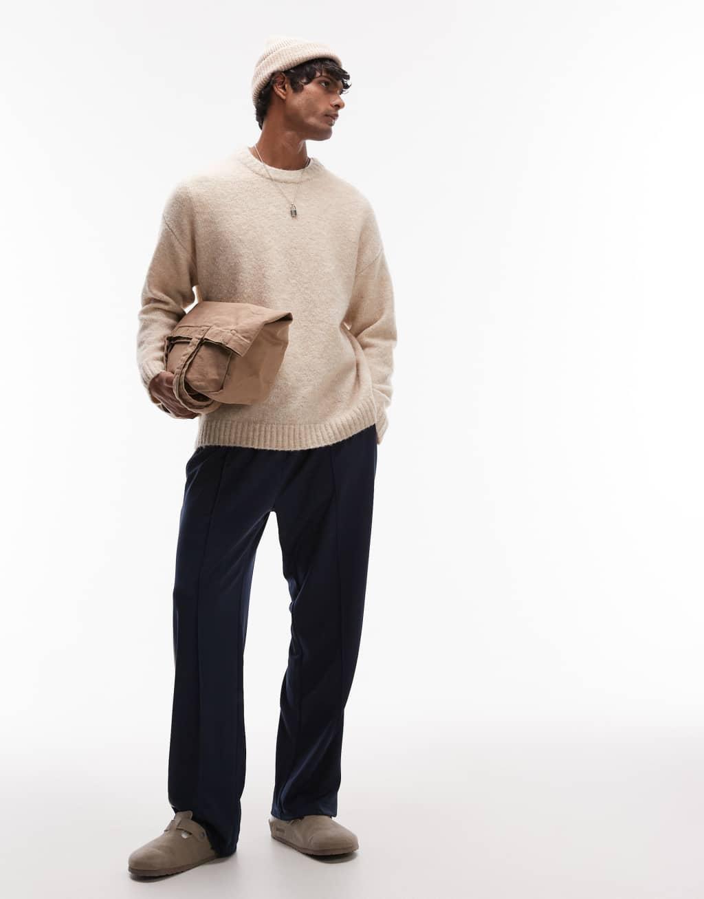 Topman relaxed fit sweater in oatmeal Product Image