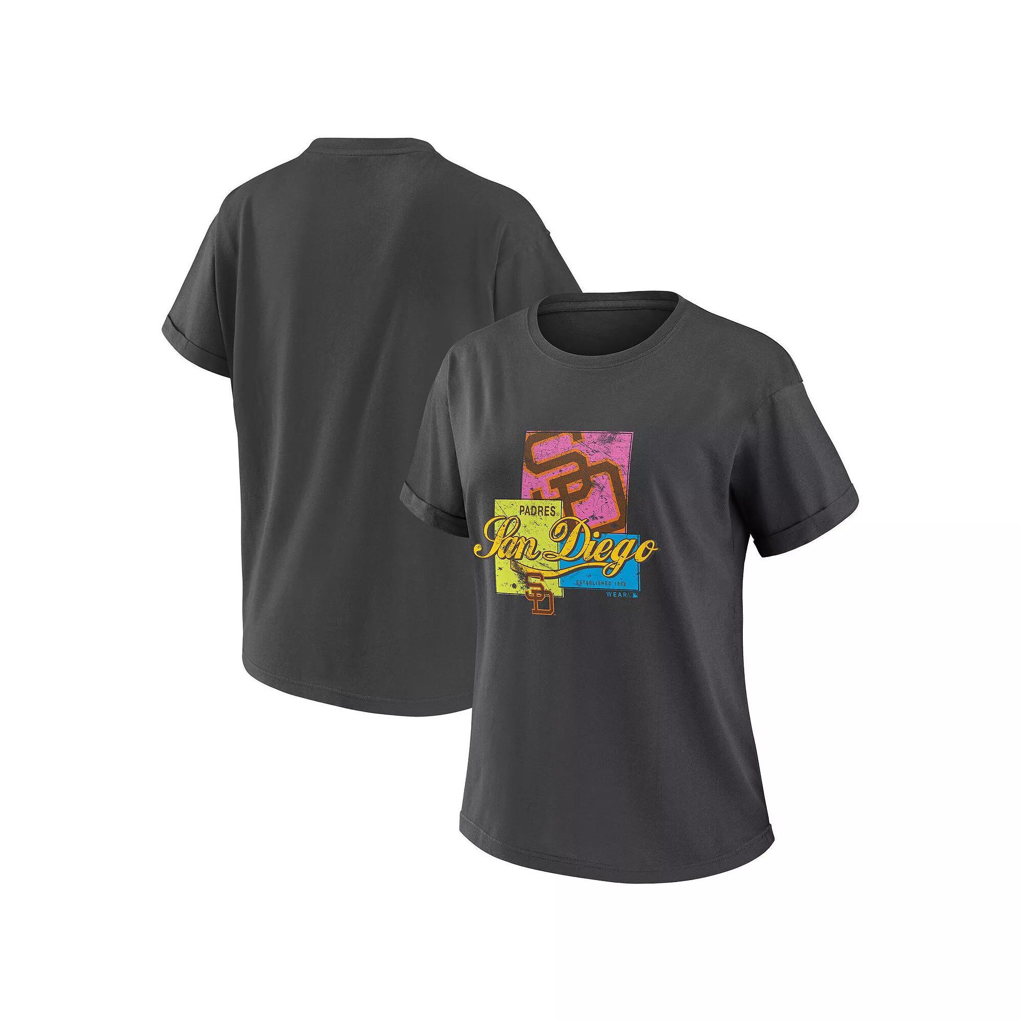 Women's WEAR by Erin Andrews Charcoal San Diego Padres Domestic Box Color Boyfriend T-Shirt,  Product Image