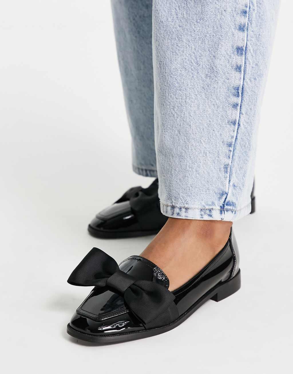 ASOS DESIGN Wide Fit Mentor bow loafer flat shoes Product Image