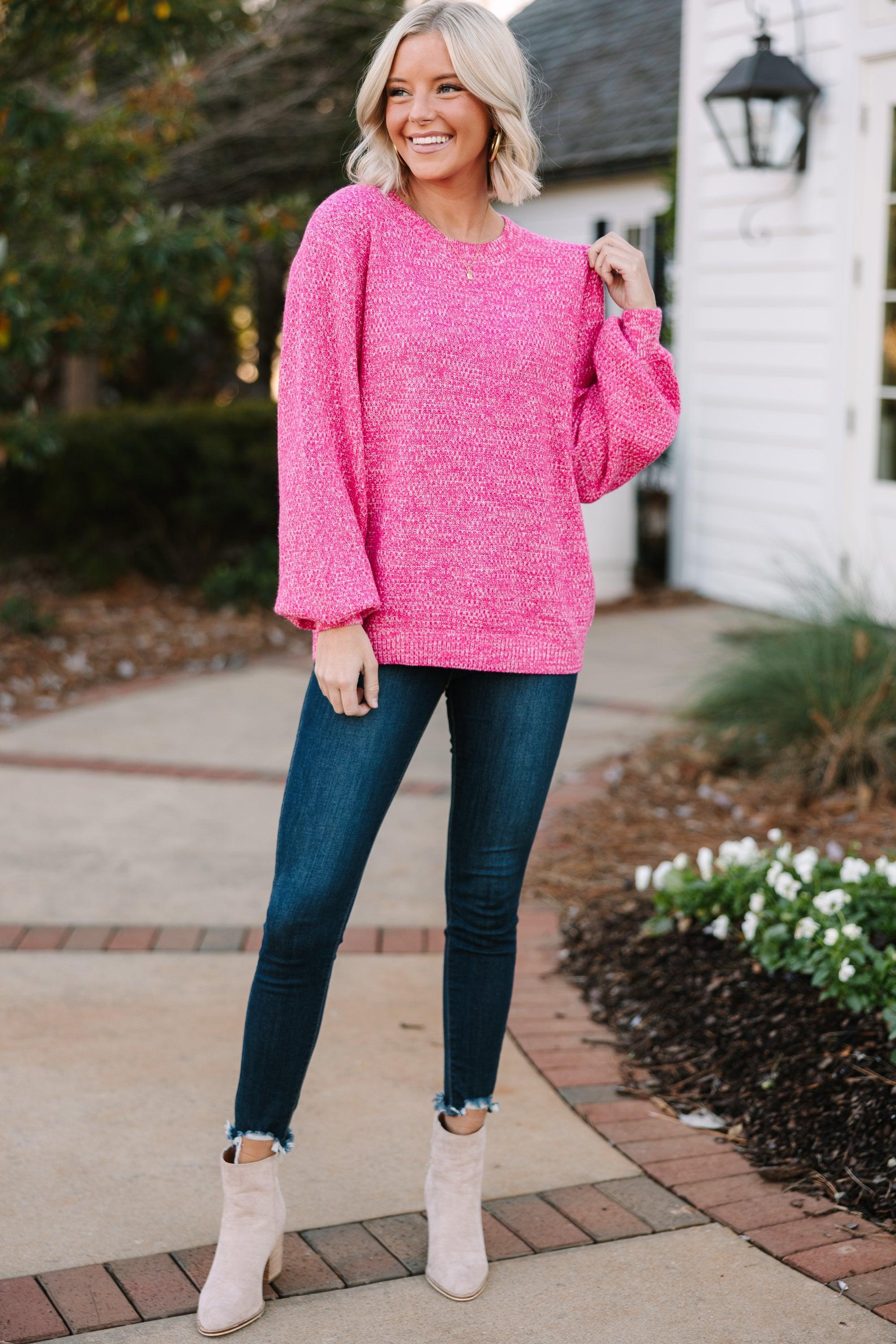 The Slouchy Fuchsia Pink Bubble Sleeve Sweater Female Product Image