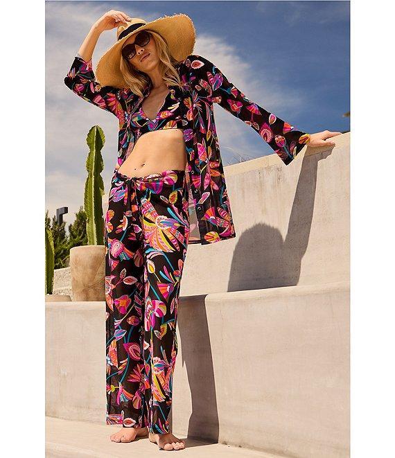 Trina Turk Luminary Printed Mesh Beach Button Front Swim Cover-Up Shirt Product Image