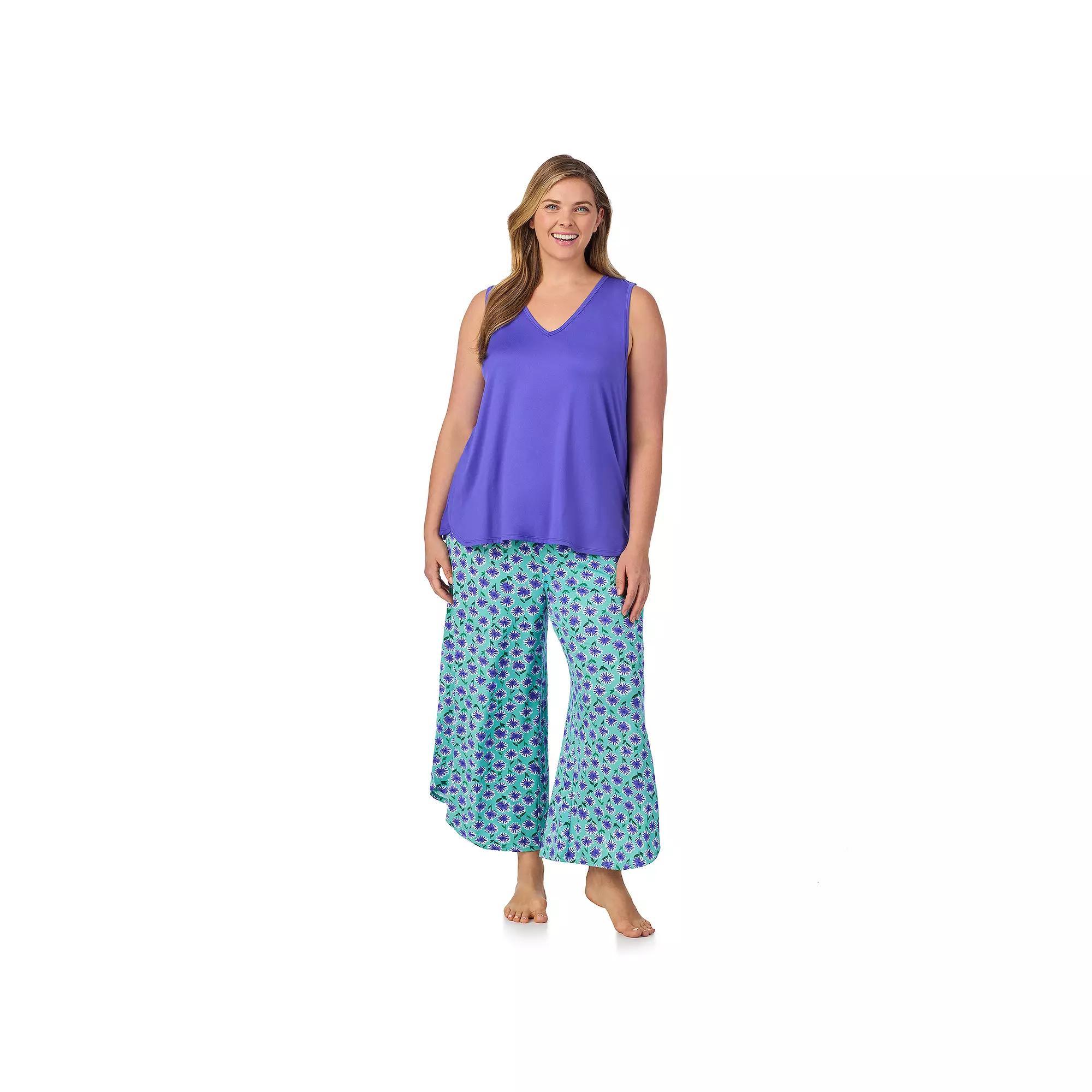 Plus Size Cuddl Duds® 2-Piece Sleeveless Pajama Top & Wide Leg Pajama Pants Set, Women's, Size: 2XL, Green Flower Product Image