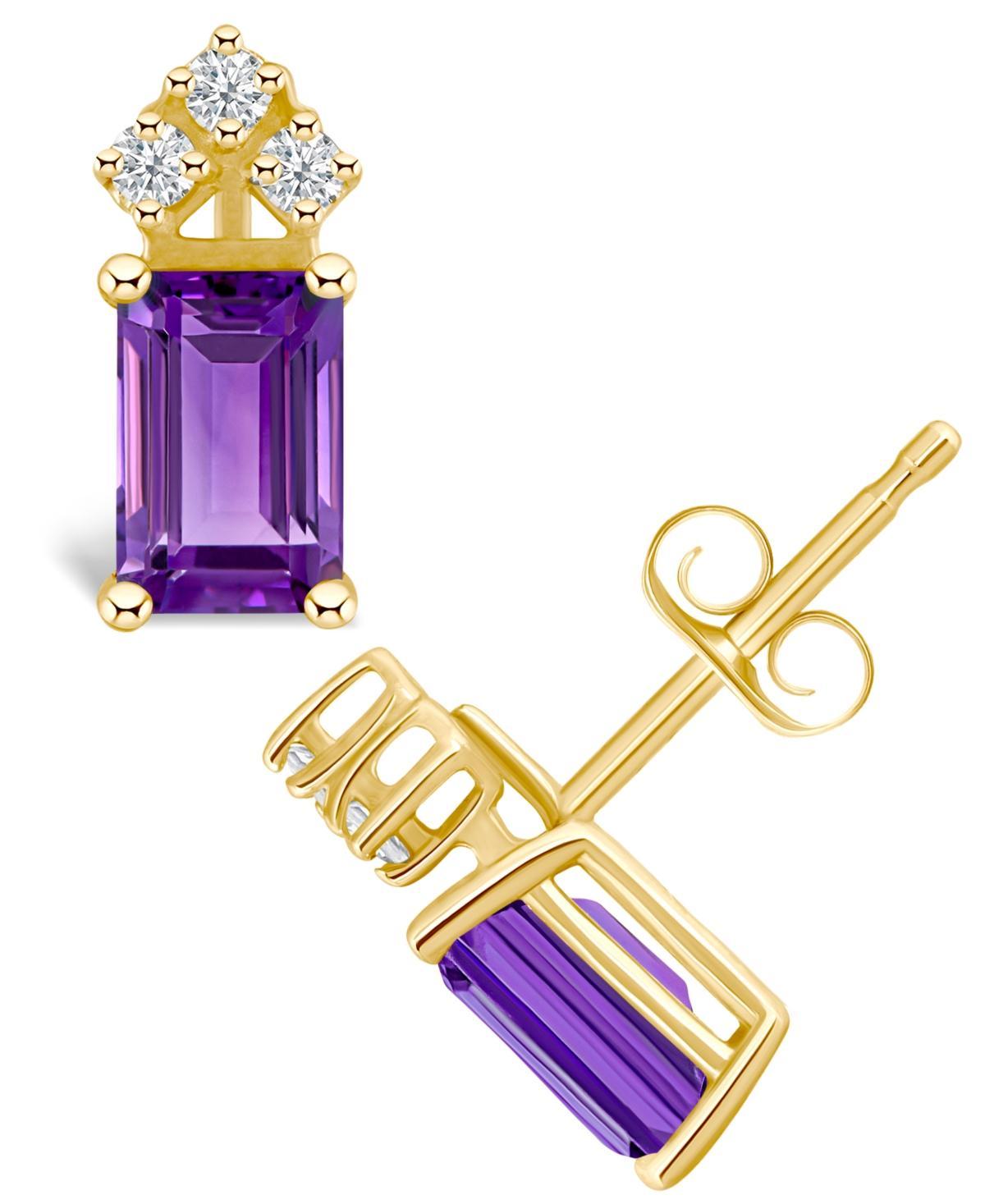 Celebration Gems 14k Gold Emerald Cut Amethyst & 1/8 Carat T.W. Diamond Stud Earrings, Womens, 14k Whgold Product Image