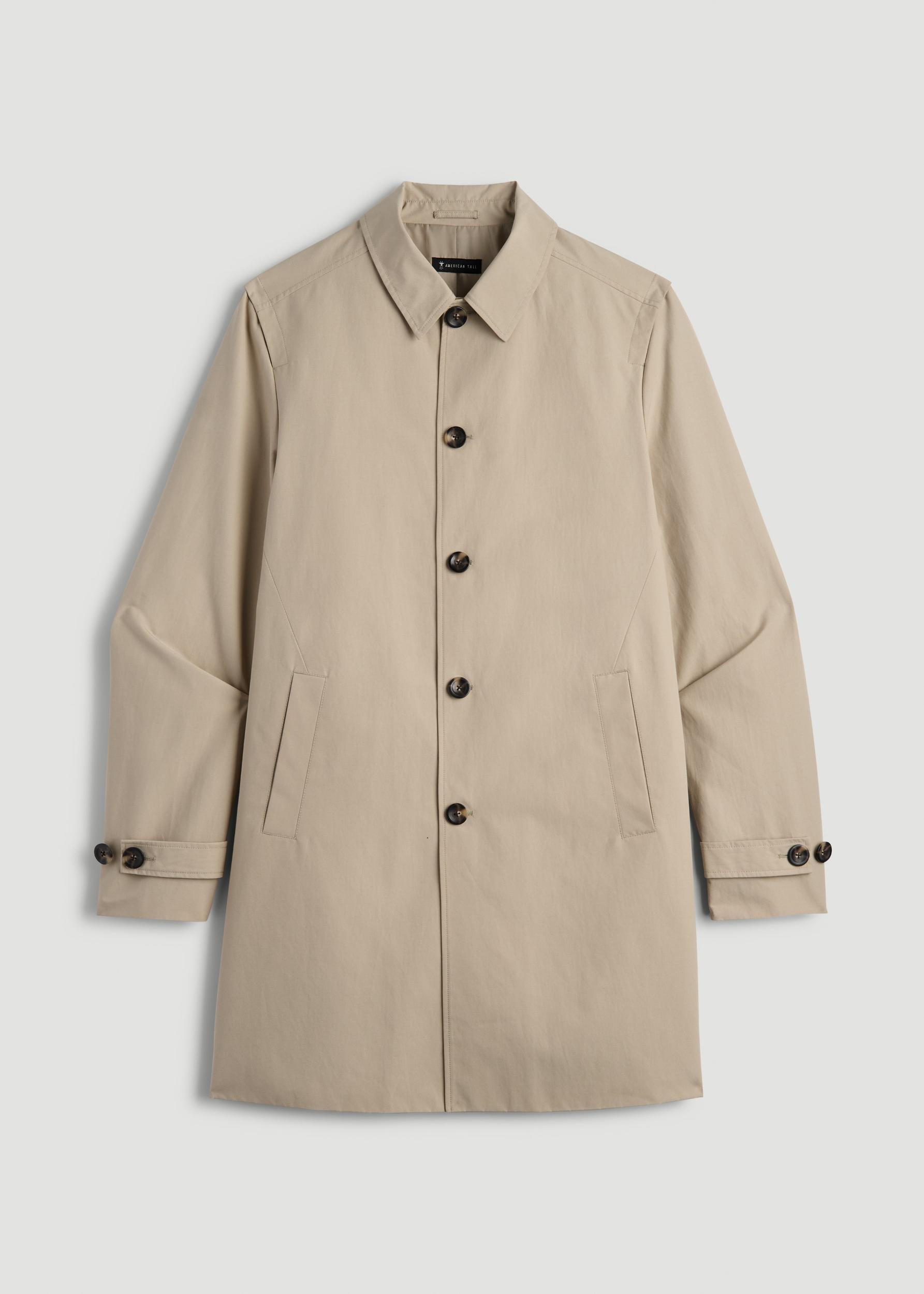 Minimalist Trench Coat for Tall Men in Light Khaki Male Product Image