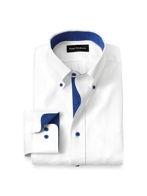Comfort Stretch Non-Iron Solid Dress Shirt With Contrast Trim - White/cobalt Product Image