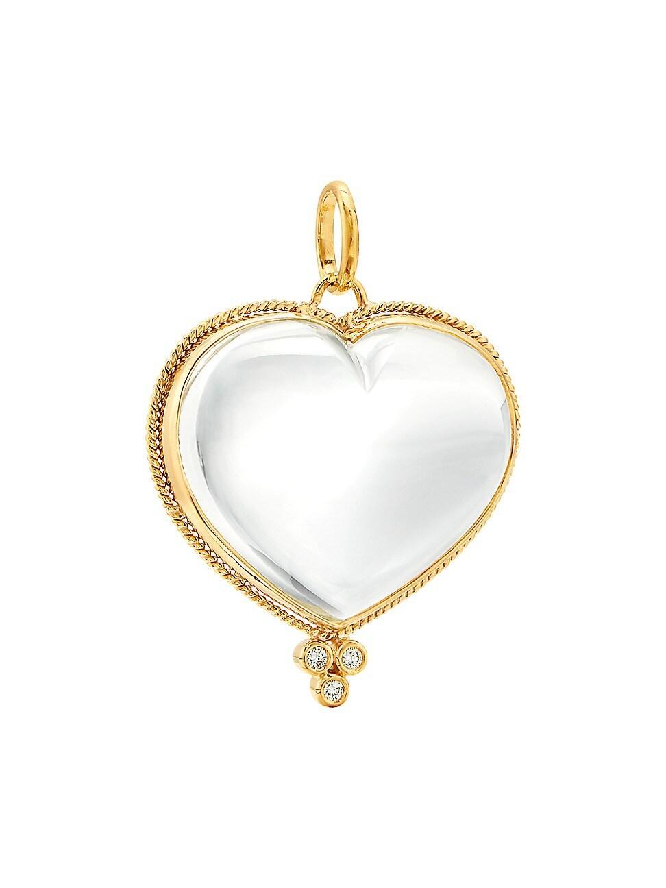 Womens 18K Yellow Gold, Diamond & Rock Crystal Braided Heart Large Pendant Product Image