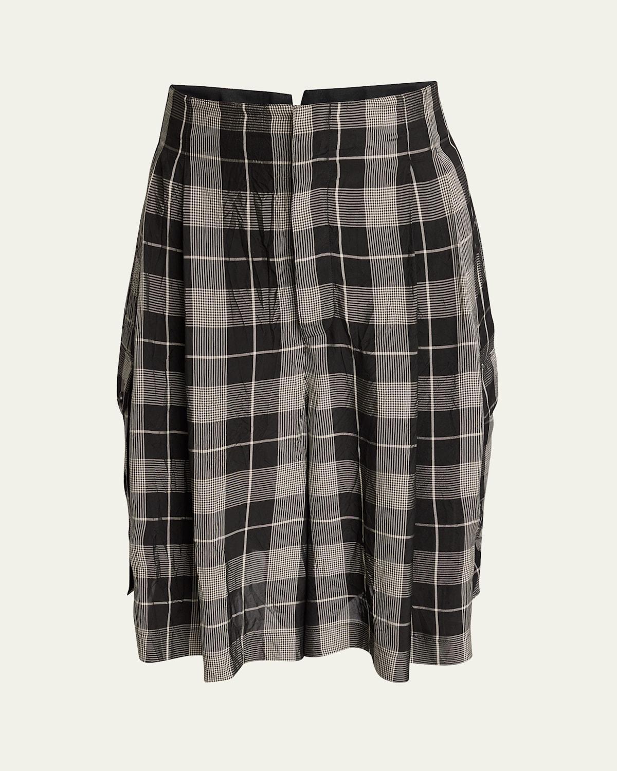 Mens Pleated Check Shorts Product Image