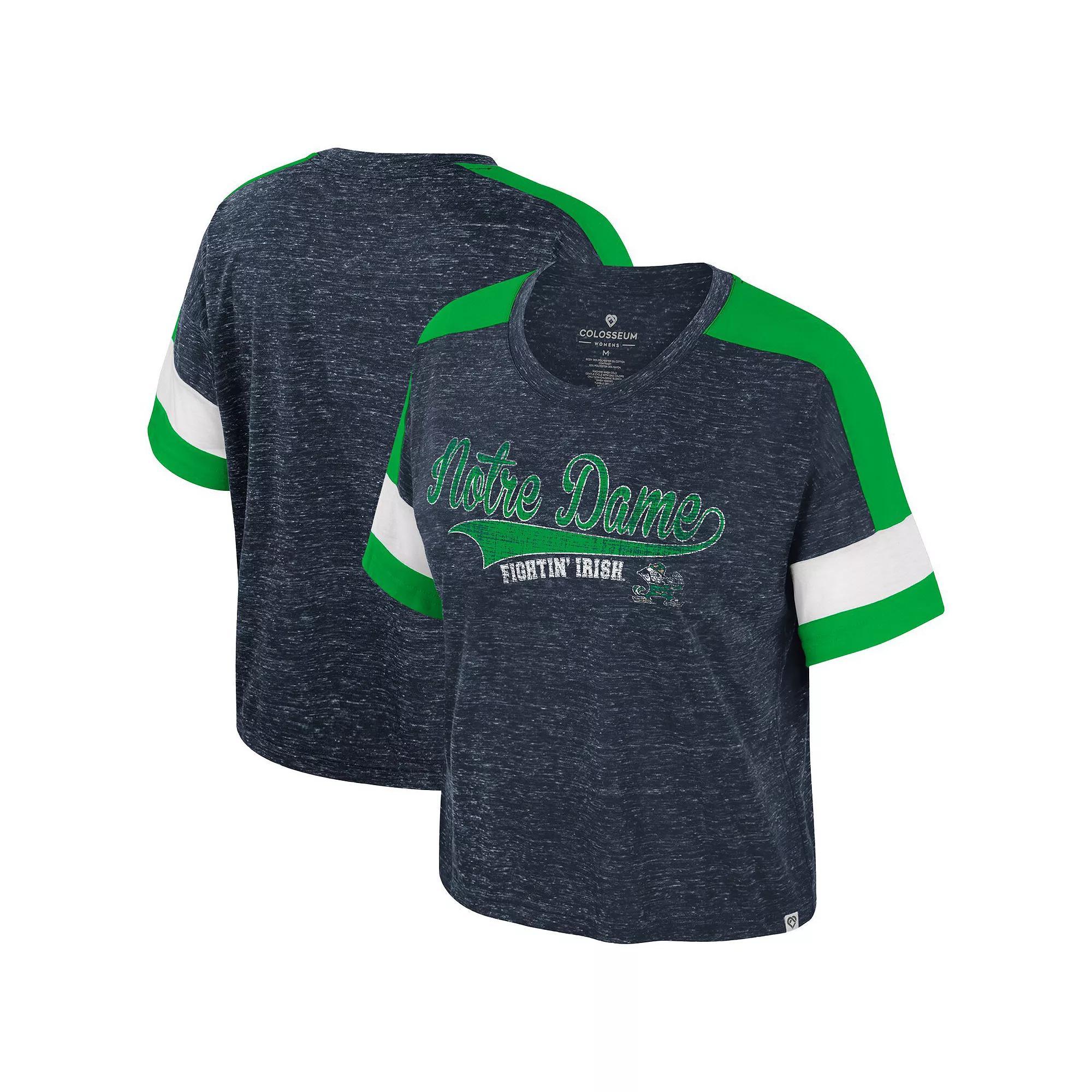 Women's Colosseum Navy Notre Dame Fighting Irish Color Block Scoop Neck T-Shirt,  Product Image