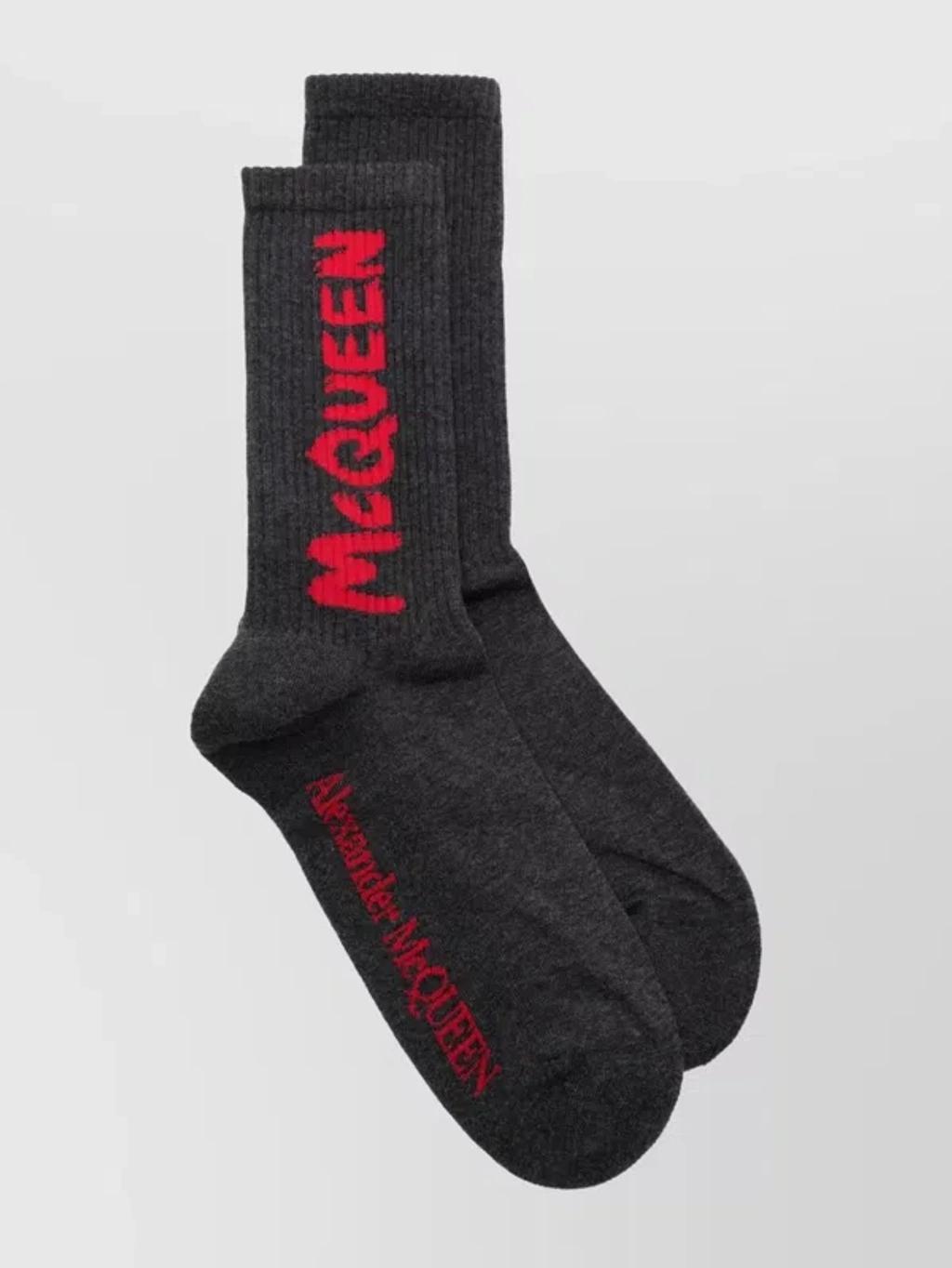 Intarsia-logo Ankle Socks In Grey Product Image