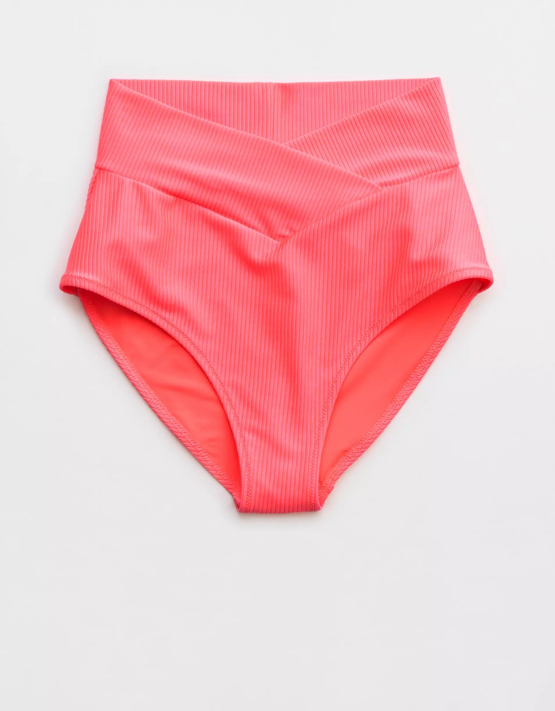 Aerie Shine Rib Crossover High Waisted Bikini Bottom Product Image