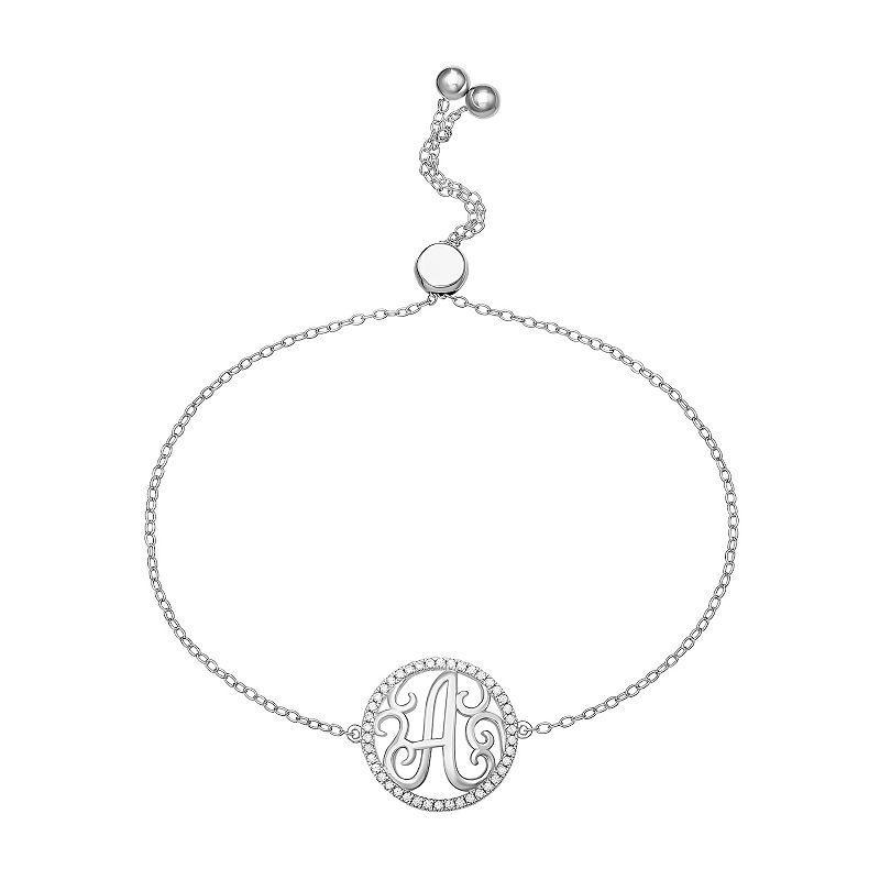 PRIMROSE Sterling Silver Cubic Zirconia Initial Cable Chain Bolo Bracelet, Womens Sterling Silver E Product Image