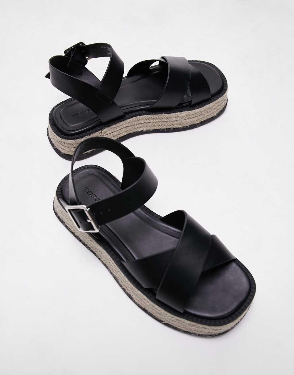 Topshop Jenna espadrille flat sandal in black Product Image