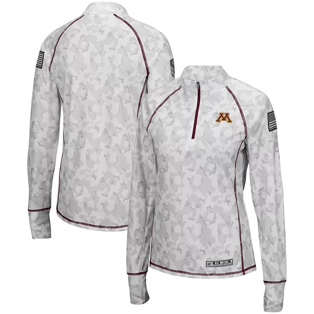 Women's Colosseum White Minnesota Golden Gophers OHT Military Appreciation Officer Arctic Camo 1/4-Zip Jacket, Size: XL Product Image