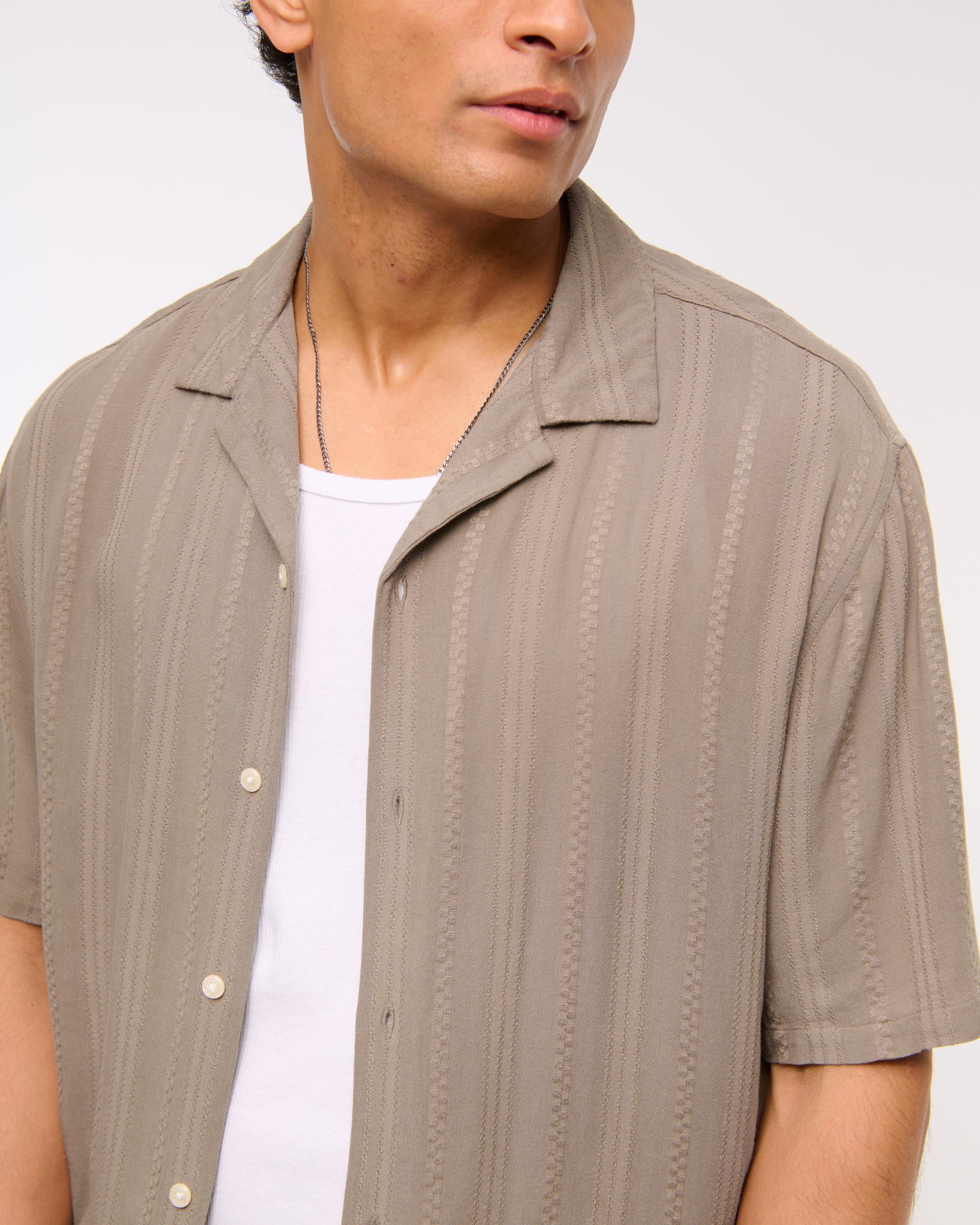 Camp Collar Cropped Button-Up Shirt Product Image