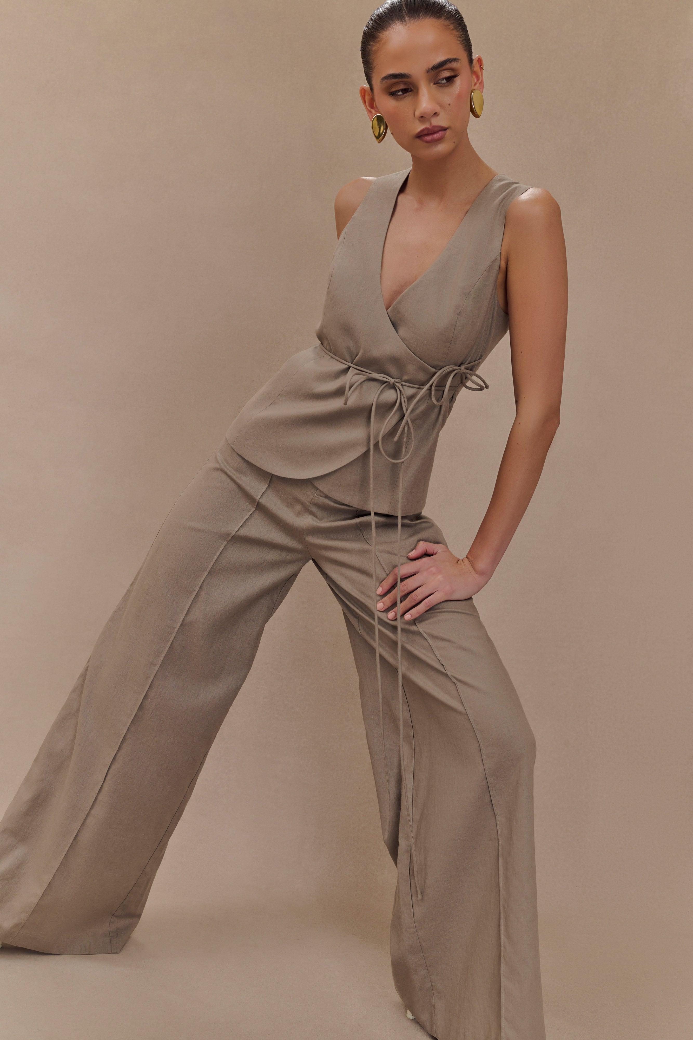 Brandi Linen Straight Leg Pant - Pebble Product Image