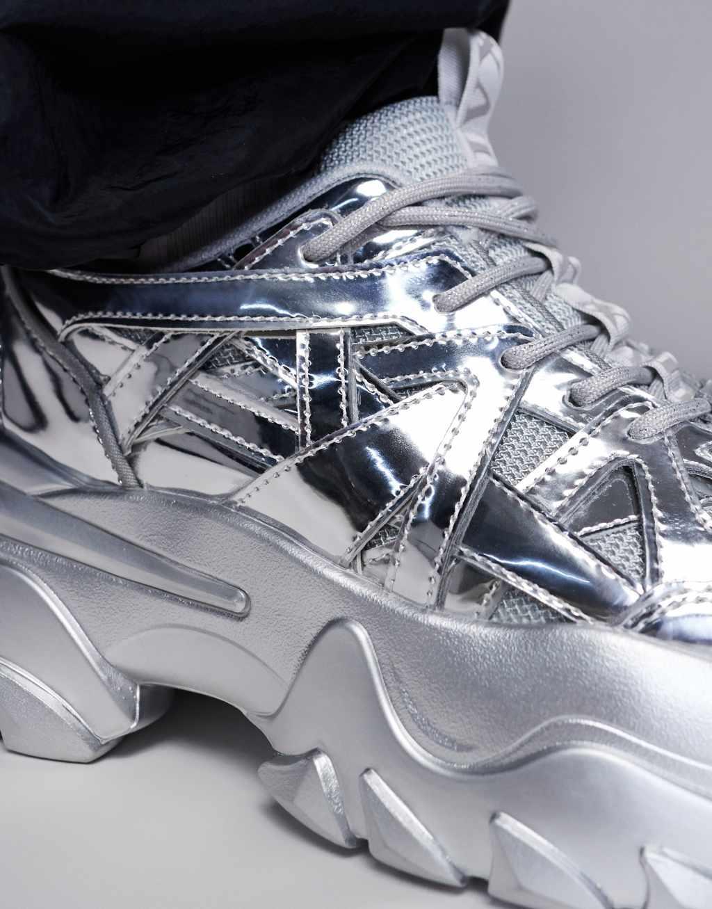 ASOS DESIGN sneakers in silver metallic with chunky soles Product Image