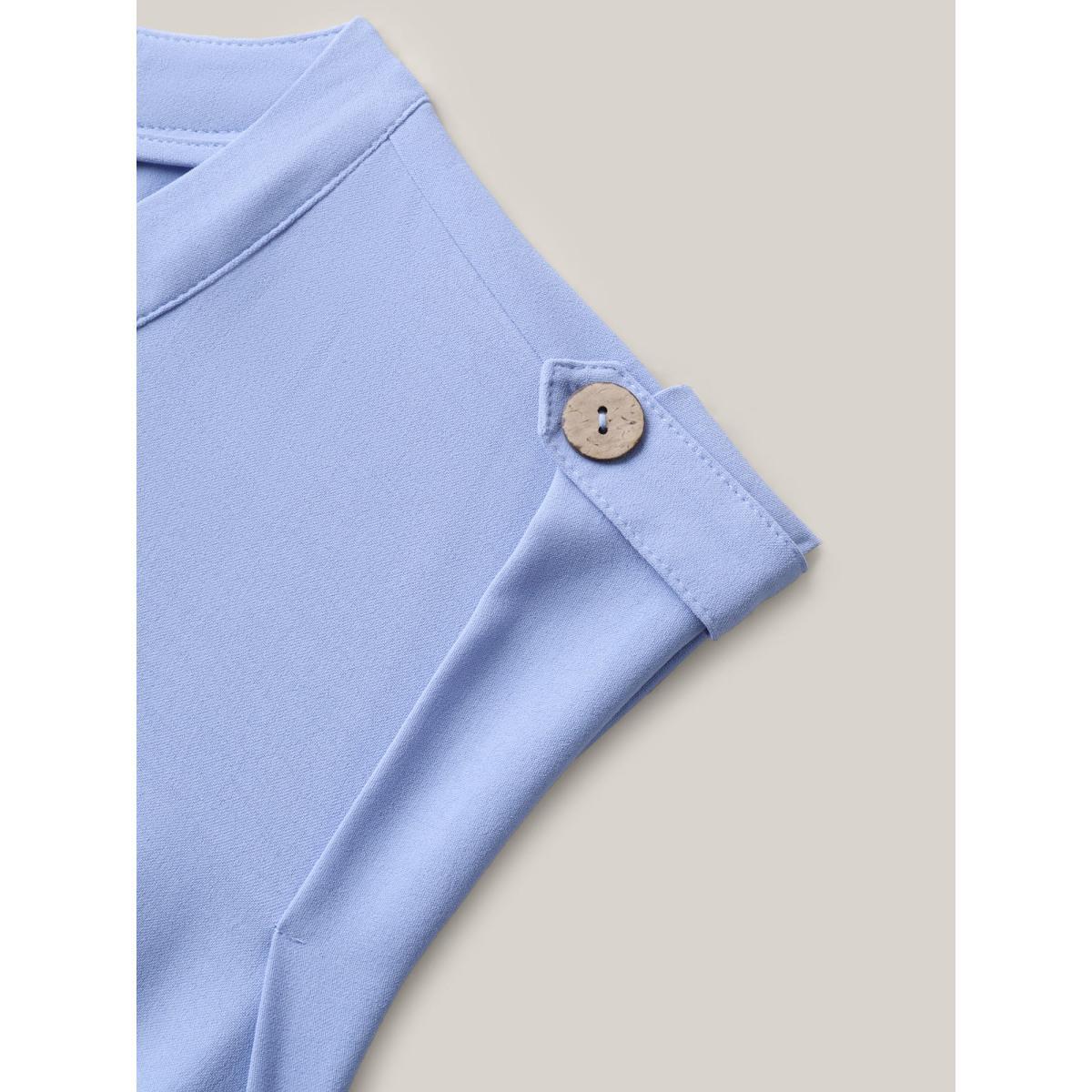 Plus Size Shirred Waist Button Detail Pockets Midi Dress LightBlue Women Notched collar Cap Sleeve Curvy BloomChic 26/4X Product Image