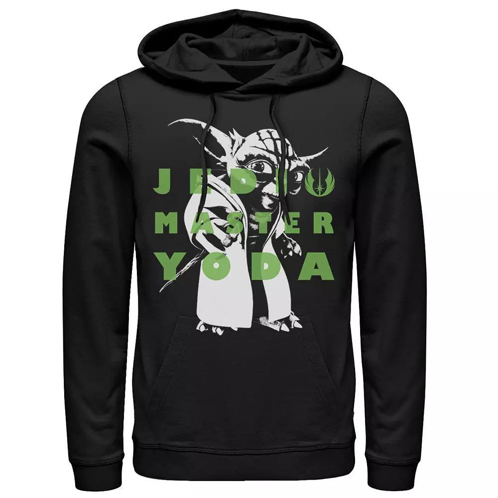 Men's Star Wars: Clone Wars Yoda Jedi Master Text Overlay Hoodie, Size: XXL, Black Product Image