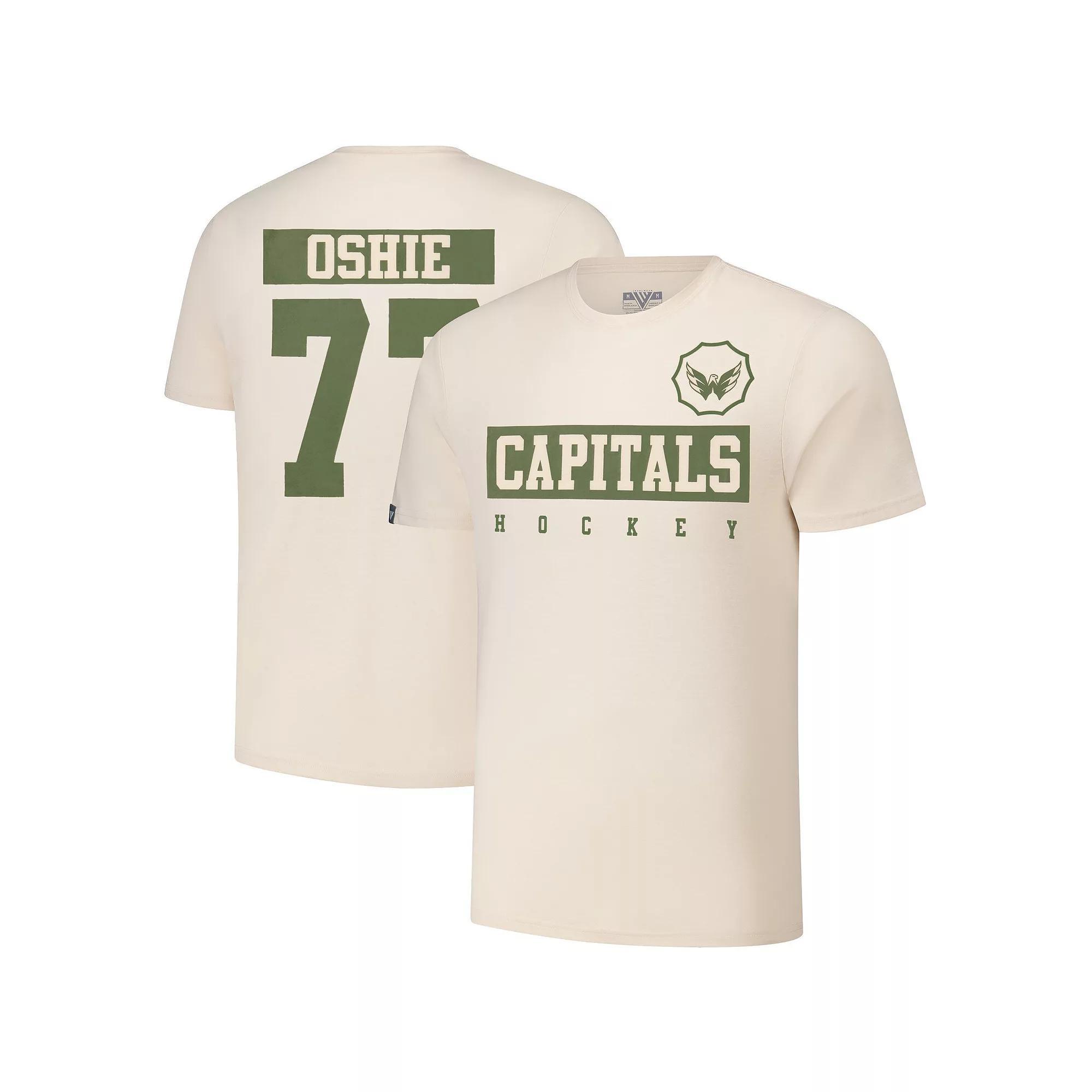 Men's Levelwear TJ Oshie Khaki Washington Capitals 2024 NHL Military Appreciation Richmond Delta Player Name & Number T-Shirt,  Product Image