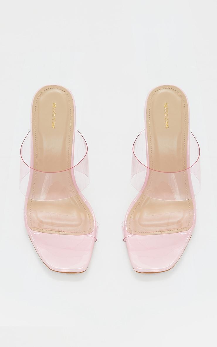 Pink Wide Fit Tinted Clear Twin Strap Mule Heels Product Image