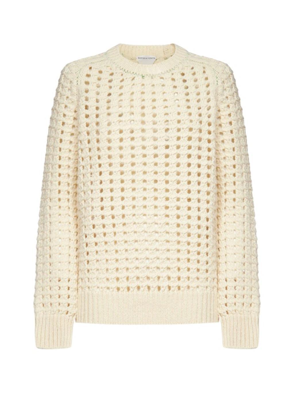 BOTTEGA VENETA Womens Chalk Chunky Open-knit Wool Jumper M Product Image