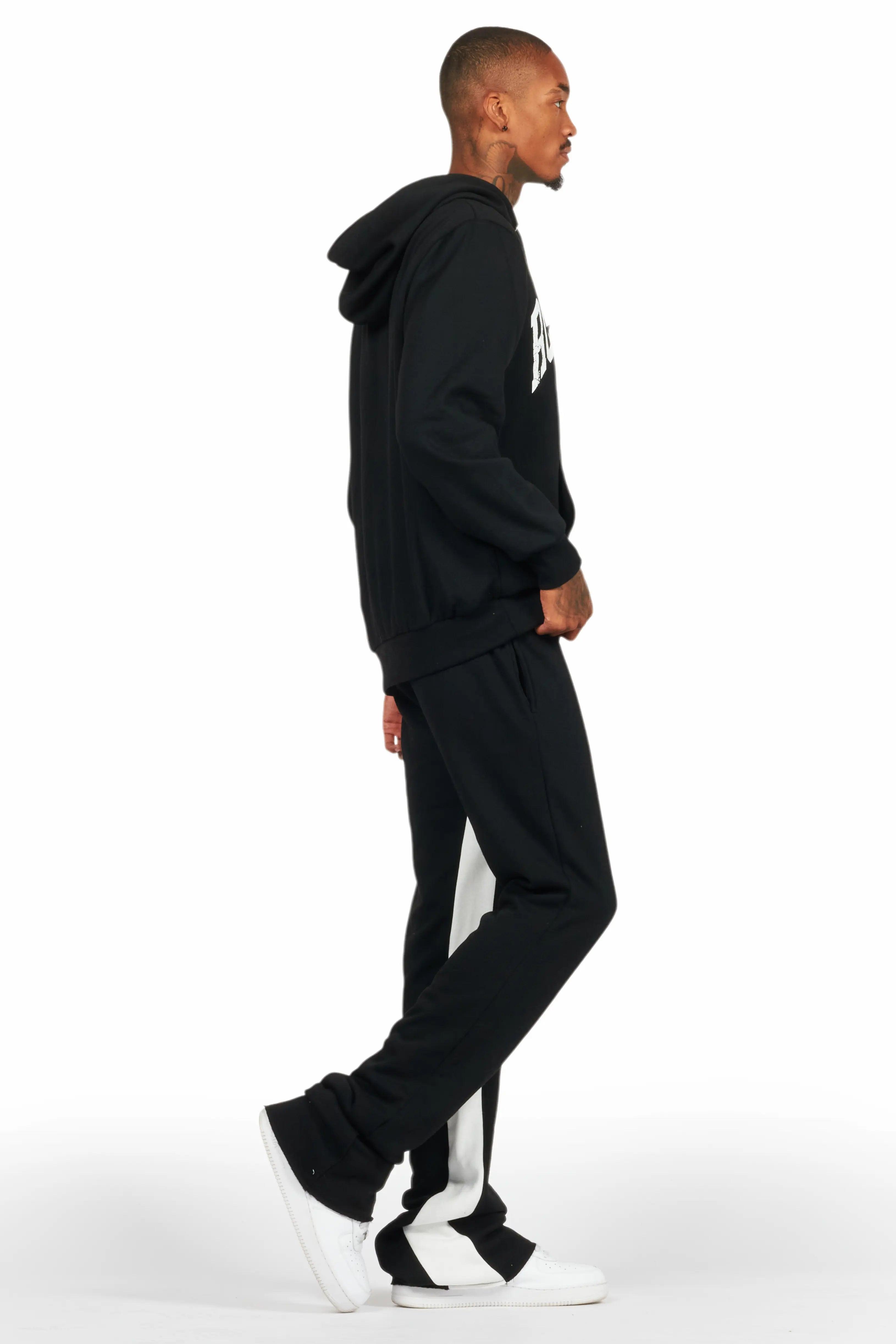 Mallor Black/White Baggy Stacked Hoodie Track Set Male Product Image