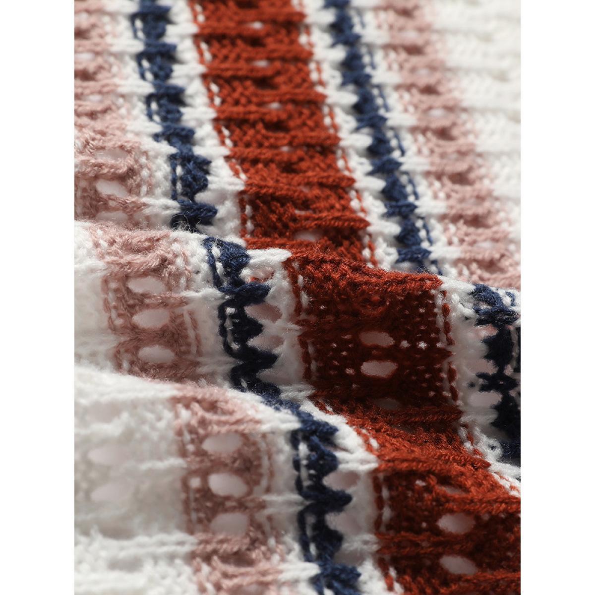 Plus Size Striped Contrast Pointelle Knit Button Through Cardigan Multicolor Women Casual Loose Long Sleeve Dailywear Cardigans BloomChic 14-16/1X Product Image