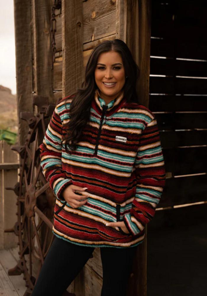 SALE Hooey® Ladies Red/Cream/Turquiose Serape Fleece Pullover Product Image