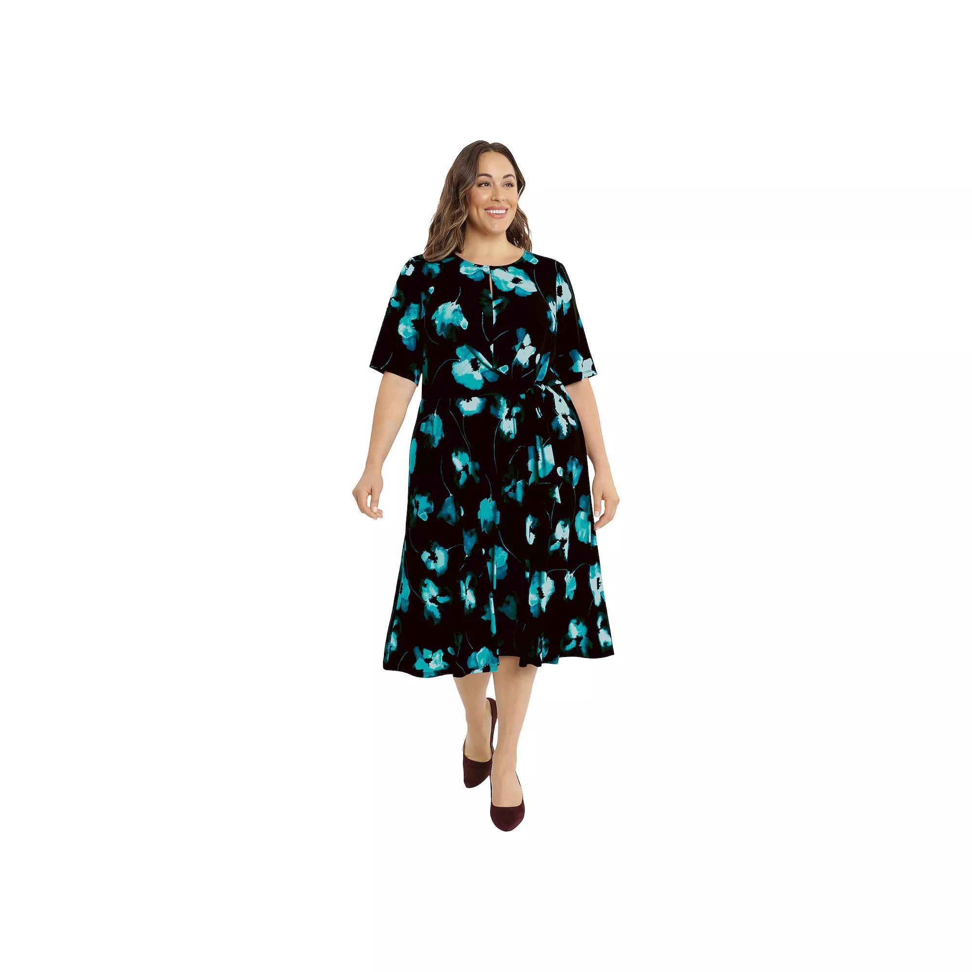 Plus Size London Times Keyhole Elbow Sleeve Midi Dress, Womens Product Image