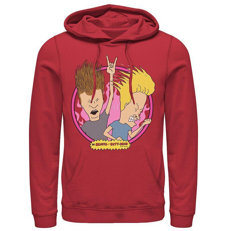 Men's Beavis And Butthead Rock N Roll Circle Portrait Hoodie, Size: XXL, Red Product Image