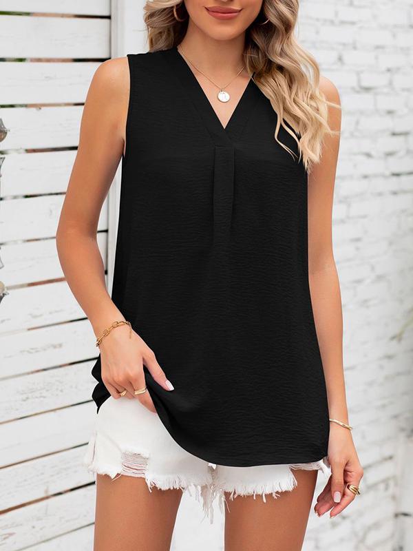 Loose Sleeveless Solid Color V-Neck Vest Top Product Image