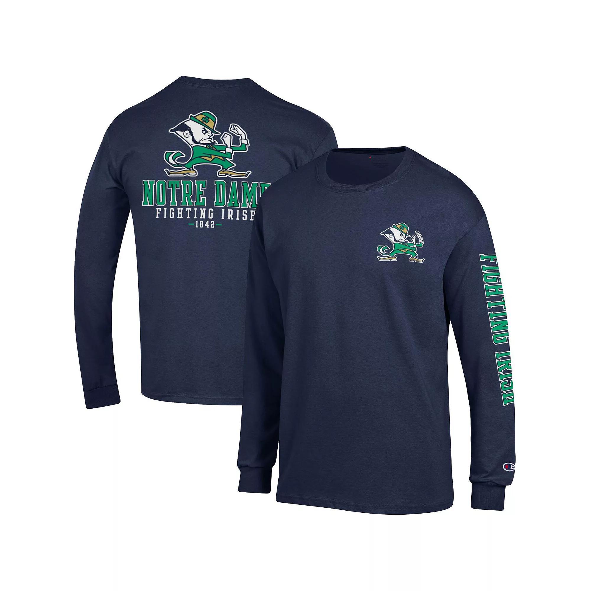 Men's Champion Navy Notre Dame Fighting Irish Team Stack 3-Hit Long Sleeve T-Shirt, Size: Large, Blue Product Image