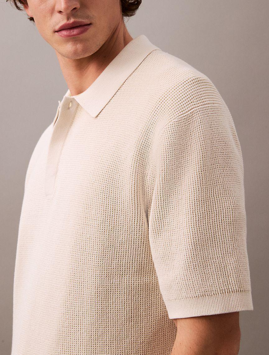 Smooth Cotton Waffle Sweater Polo Shirt Product Image