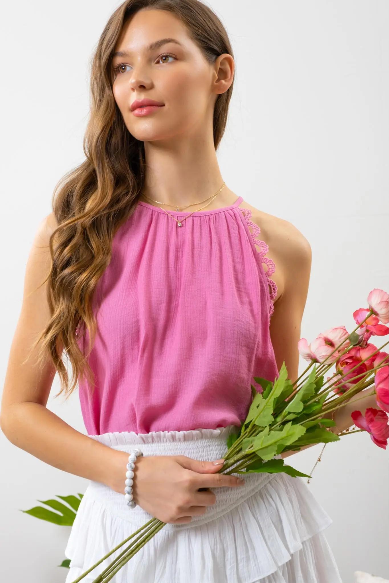 Lace Scalloped Halter Top Product Image