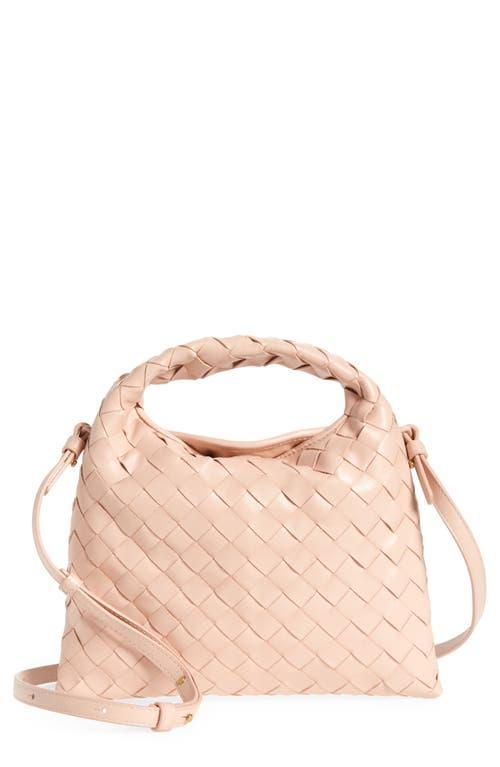 BOTTEGA VENETA Mini Hop Intrecciato Leather Hobo Bag In Lotus/brass Product Image