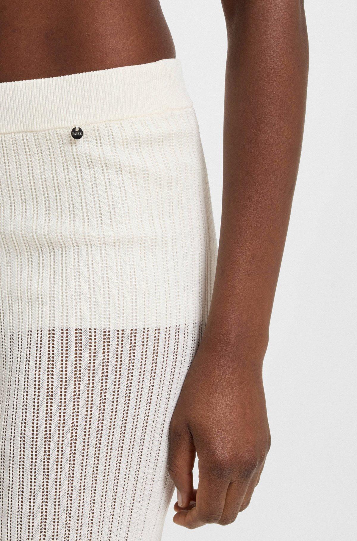 BOSS - Knitted trousers in stretch fabric with mixed structures - White Product Image