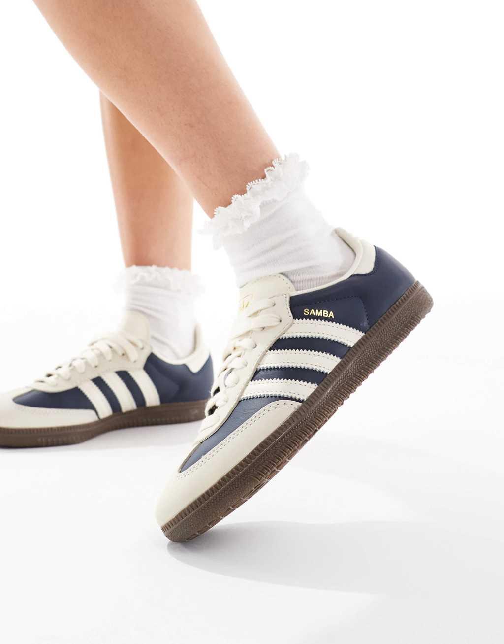 adidas Originals Samba OG sneakers with cream detail in indigo blue Product Image