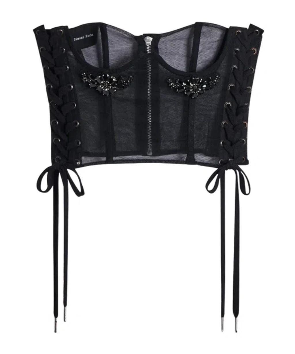 SIMONE ROCHA Crystal-embellished Lace-up Corset In Black Product Image