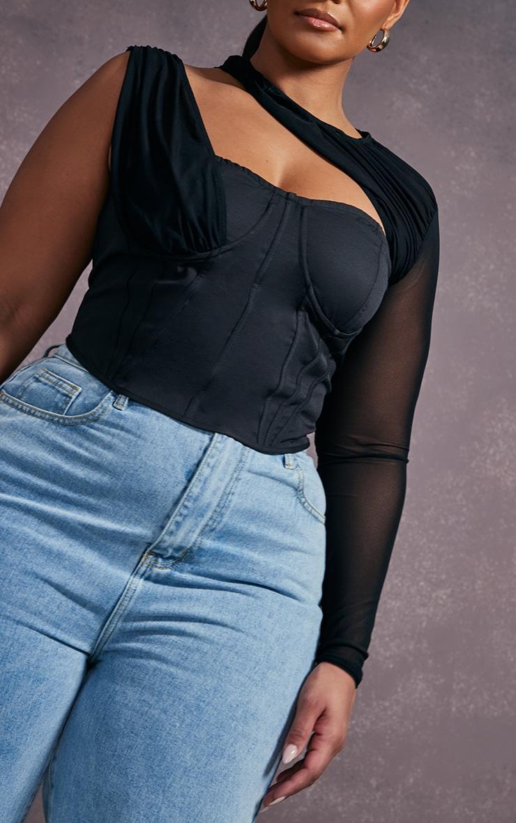 Plus Black Mesh Corset Top Product Image