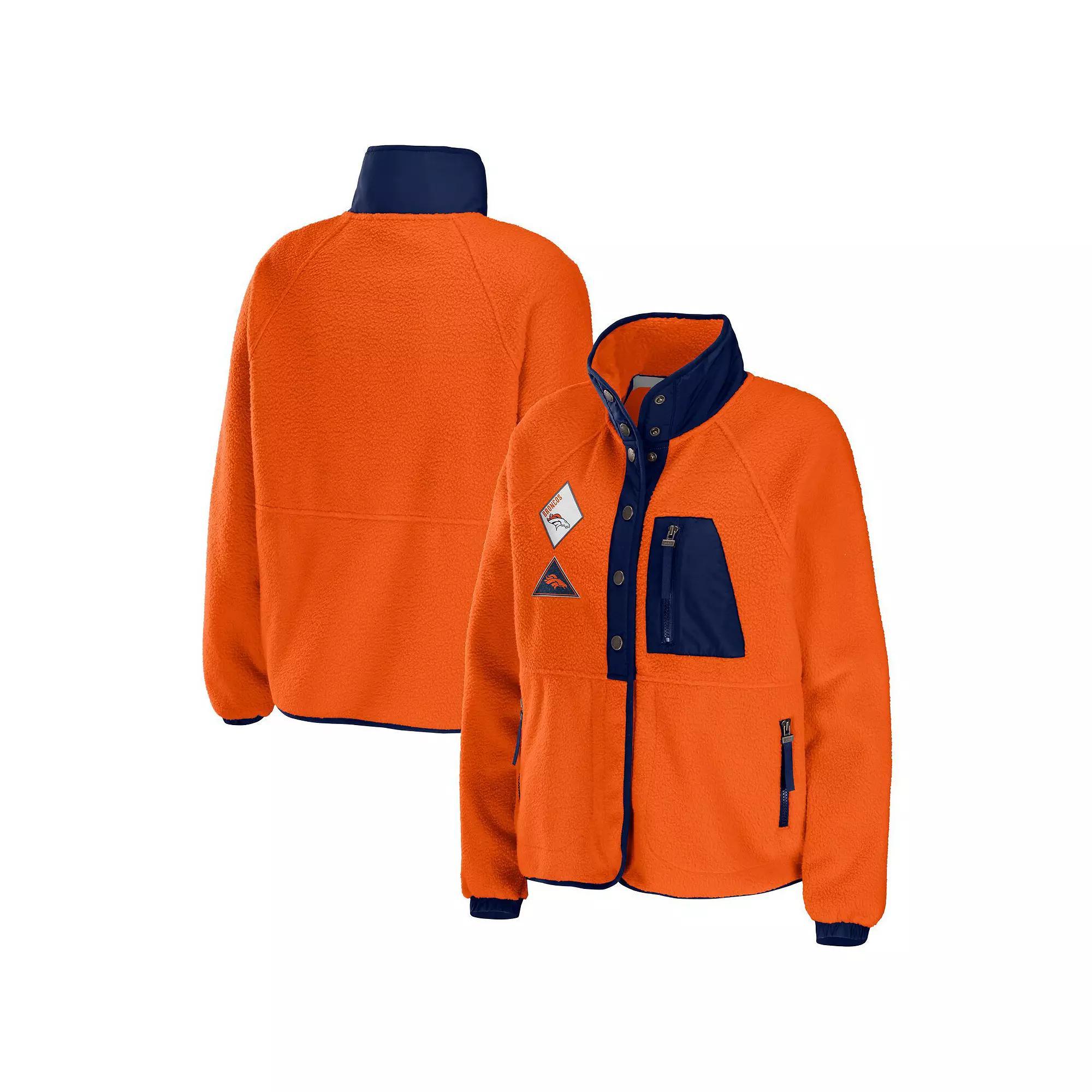 Women's WEAR by Erin Andrews Orange Denver Broncos Polar Fleece Raglan Full-Snap Jacket, Size: 2XL Product Image