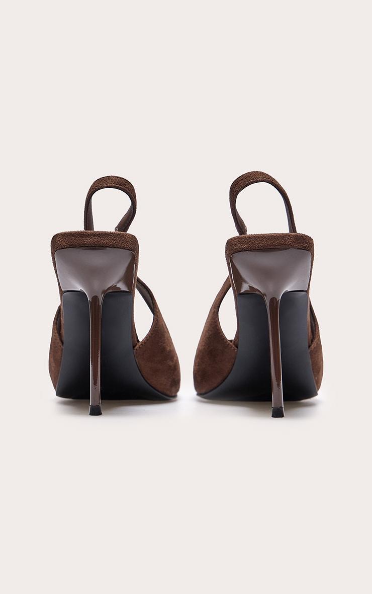 Chocolate Faux Suede Point Toe Sling Back Heeled Courts Product Image