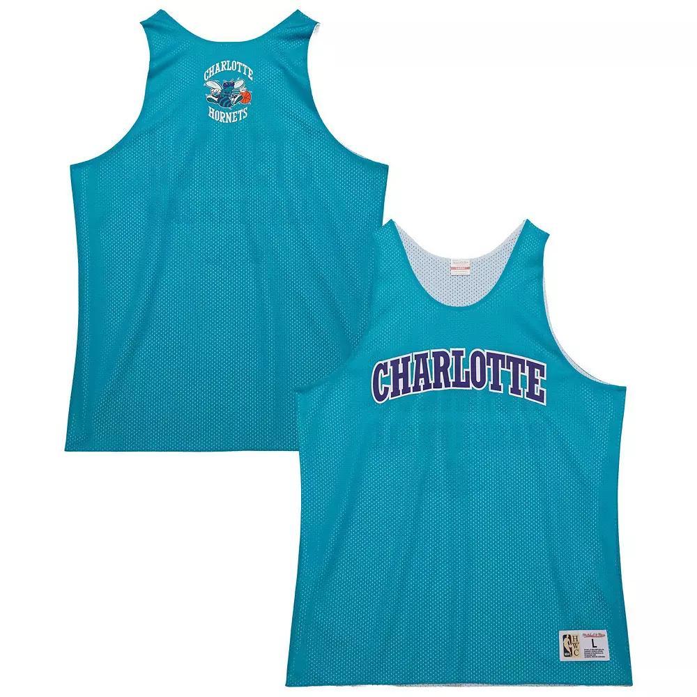 Men's Mitchell & Ness Teal/White Charlotte Hornets Hardwood Classics Reversible Mesh Practice Jersey,  Product Image