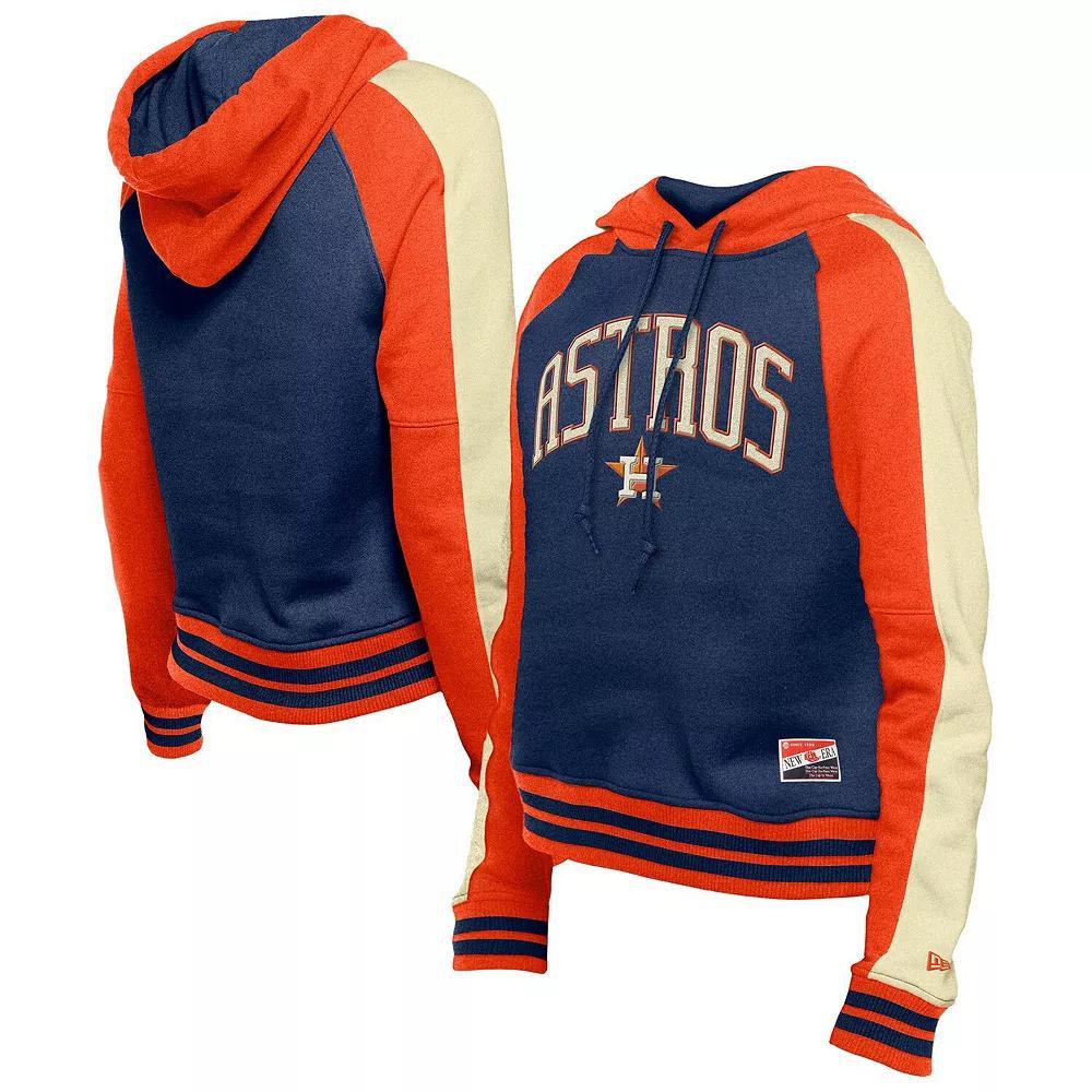 Women's New Era  Navy Houston Astros Cooperstown Collection Cropped Raglan Pullover Hoodie, Size: XS, Blue Product Image