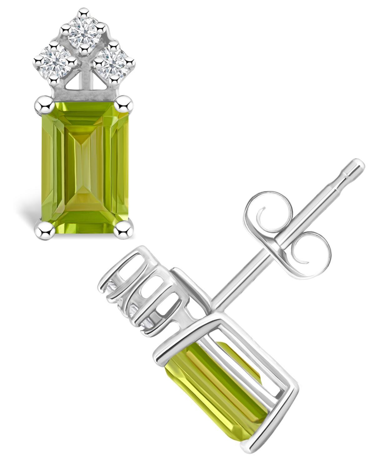 Celebration Gems 14k Gold Emerald Cut Peridot & 1/8 Carat T.W. Diamond Stud Earrings, Women's Product Image